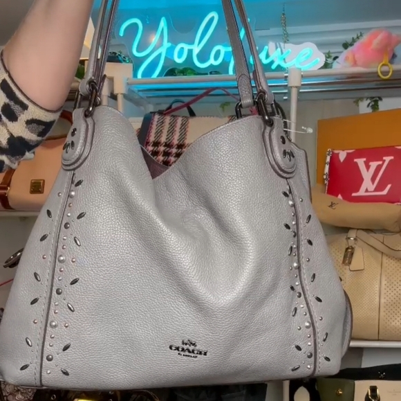 Coach Edie 31 Prairie Rivets Turnlock Bag In Gray Leather Gunmetal Hardware - Picture 5 of 12